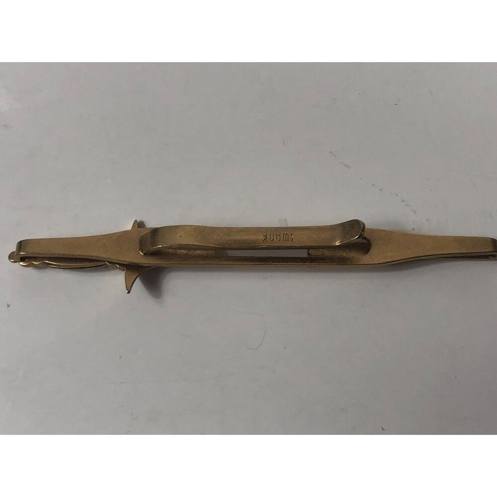 Vintage SWANK Sword Dagger Tie Clip Bar Gold Tone Mother of Pearl Handle Unique - Picture 6 of 9